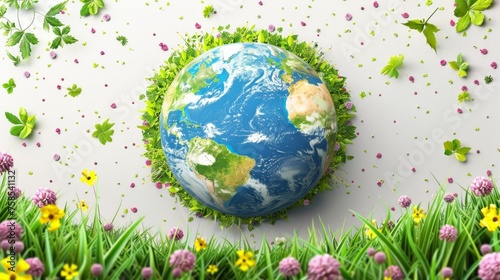 Eco Friendly Earth on White Background. Earth Day, World Environment Day, Save the World. Zero Carbon Dioxide Emissions