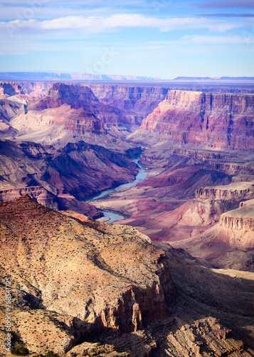 view of the Colorado River from Navajo Point on the south rim of the Grand Canyon