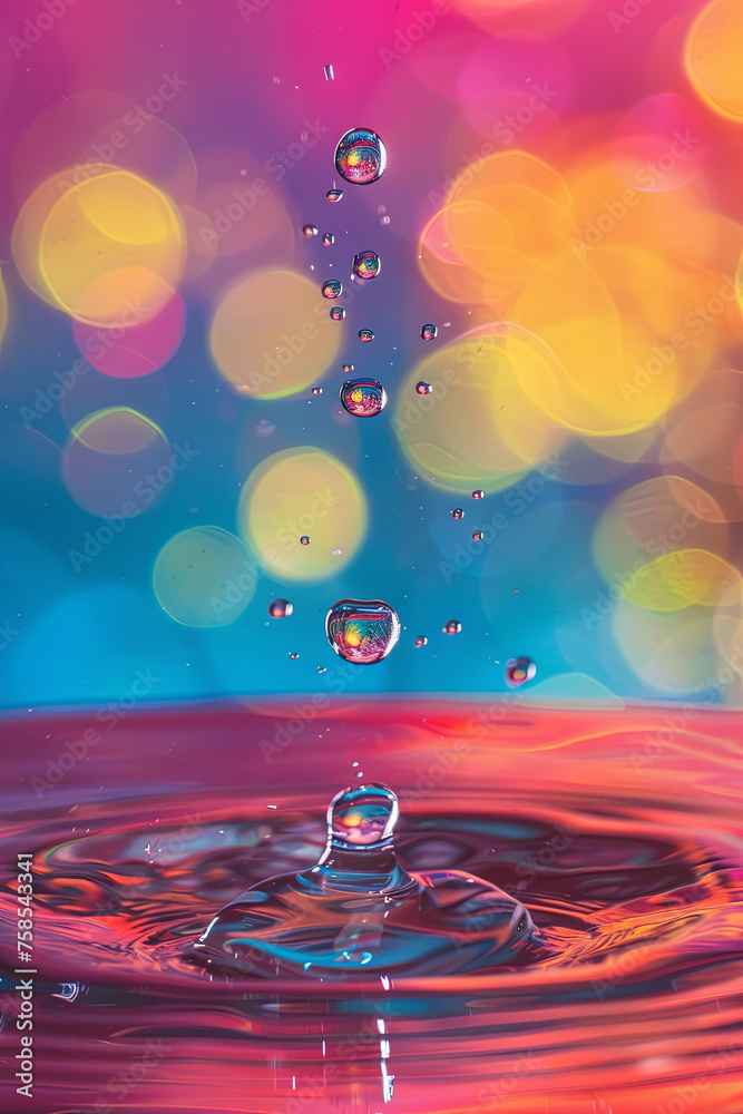 Water droplets on a colorful background