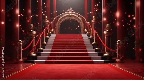 Red carpet and ceremonial VIP staircase VIP luxury .Generative AI