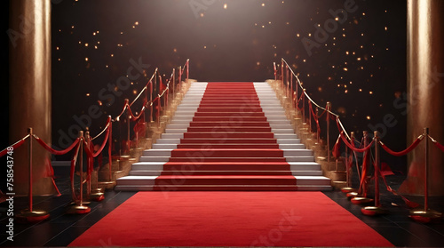 Red carpet and ceremonial VIP staircase VIP luxury .Generative AI