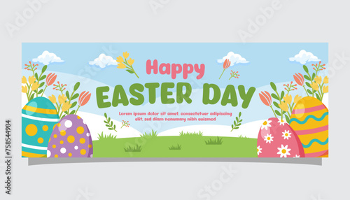 Flat easter horizontal banner template