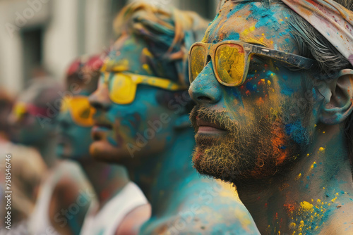 Close-up of marathon, people covered with colored powder