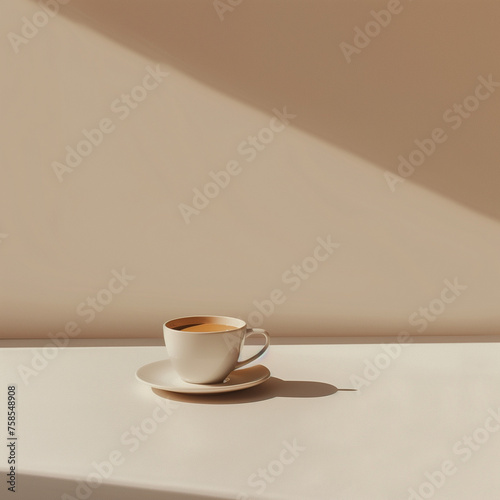 Hot coffee in white mug on saucer with steam, isolated on table
