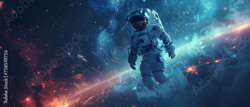 A lone astronaut drifting through the endless expanse of space