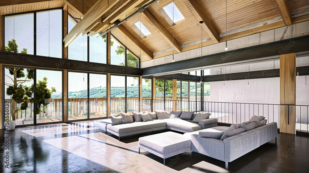 Cozy Mountain Home with Modern Design, Rustic Wood Beams, and Comfortable Furniture, Offering a Warm and Inviting Space for Family Gatherings Cozy Mountain Home with Modern Design, Rustic Wood Beams, and Comfortable Furniture, Offering a Warm and Inviting Space for Family Gatherings