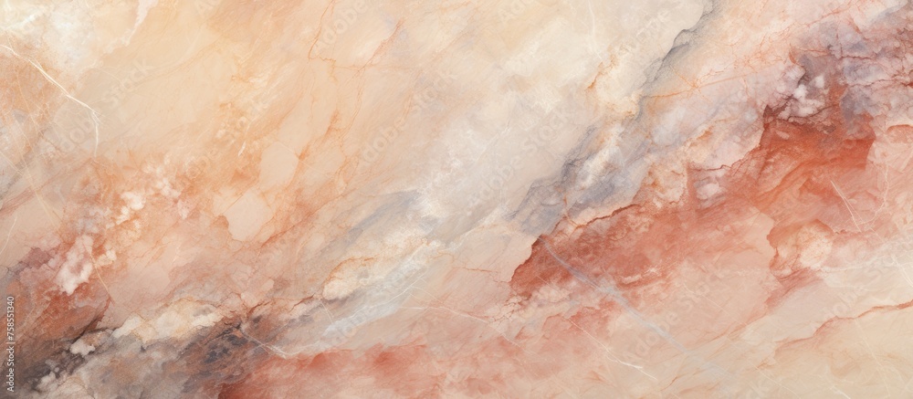 Fototapeta premium A detailed close up of a painting depicting a marble texture with hues of brown, peach, and rock. Resembling a flooring or dish inspired by earthy elements