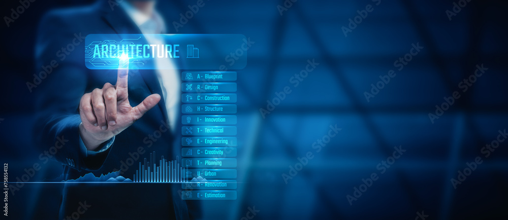 Businessman touch the architecture industry network in search of architectural services and design expertise. Digital technology revolutionizes architectural support, enabling innovative. Businessman touch the architecture industry network in search of architectural services and design expertise. Digital technology revolutionizes architectural support, enabling innovative.