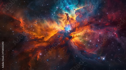The breathtaking beauty of a nebula is showcased in vibrant colors, illustrating the complexity and wonder of the cosmos.