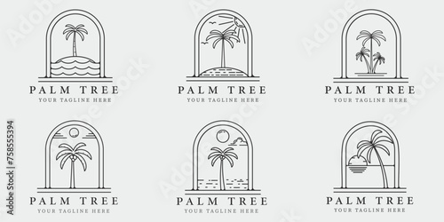 set of palm tree logo line art simple vector minimalist illustration template icon graphic design