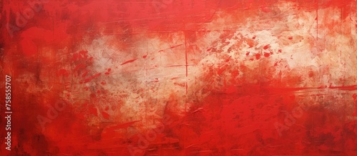 A closeup of a rectangular painting on a wall featuring a pattern of red and white tints and shades, with hints of magenta and peach