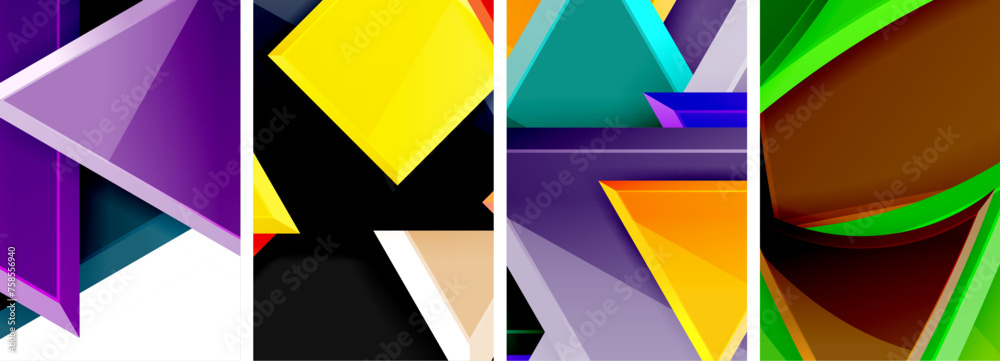 Glossy triangles geometric poster set for wallpaper, business card, cover, poster, banner, brochure, header, website Glossy triangles geometric poster set for wallpaper, business card, cover, poster, banner, brochure, header, website