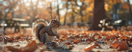 Squirrel Foraging Amongst Autumn Leaves, Embodying Nature's Harvest Time