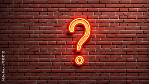 Yellow question mark symbol on brick background. Problem, solution, confusion counseling	
