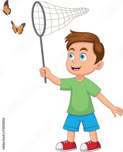 Little Boy catching butterflies with net © lawangdesign