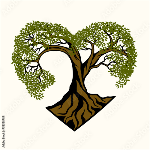 rooted tree illustration logo heart shaped tree design