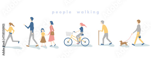 歩く人々のイラストセット photo