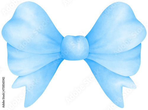 Blue coquette ribbon bow watercolor illustration  © Ankochan Studio