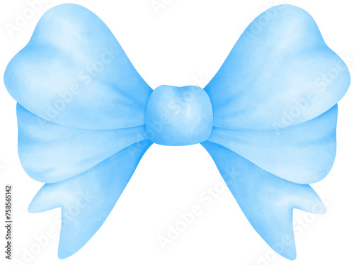 Blue coquette ribbon bow watercolor illustration	