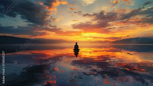 A quiet moment of reflection at sunrise symbolizing new beginnings and inner peace photo