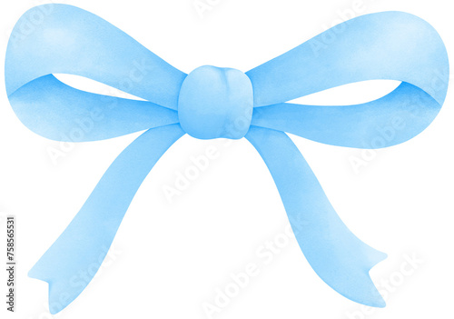 Blue coquette ribbon bow watercolor illustration © Ankochan Studio
