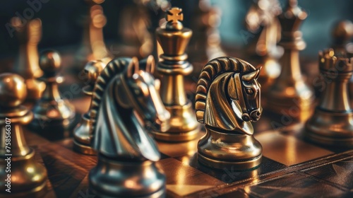 A game of chess where alloy knights dominate the board merging ancient tactics with modern metal photo