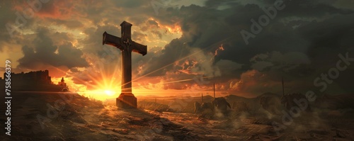 The setting sun the Templar cross and the Holy Grail call to the warriors a testament to the Knights Templars quest