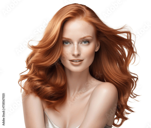 portrait of a beautiful woman with red hair isolated on transparent background
