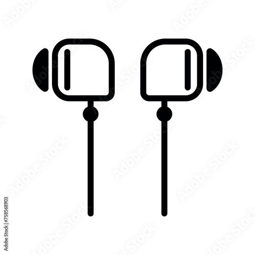 black vector earphones icon on white background