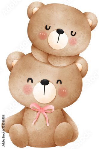 Cute teddy bear and little bear on the head © Ankochan Studio