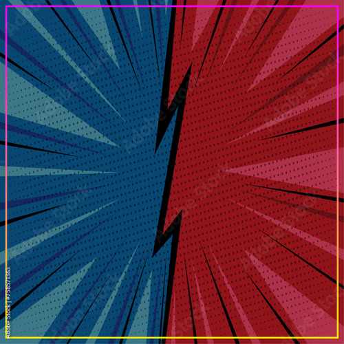 Red vs blue pop art comic background
