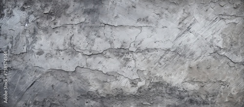 A detailed view of a weathered grey concrete wall resembling the natural formation of a bedrock outcrop, with intricate patterns and textures © AkuAku