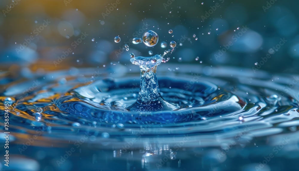A drop of water fell in a puddle. suitable for nature themed wallpapers, nature websites and scientific presentations