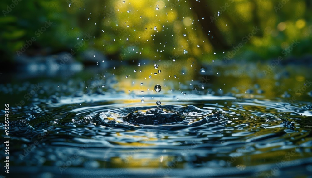 A drop of water fell in a puddle. suitable for nature themed wallpapers, nature websites and scientific presentations A drop of water fell in a puddle. suitable for nature themed wallpapers, nature websites and scientific presentations