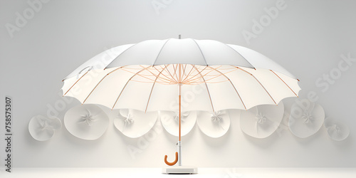 white stylish sun umbrella standing relaxation way with white background photo