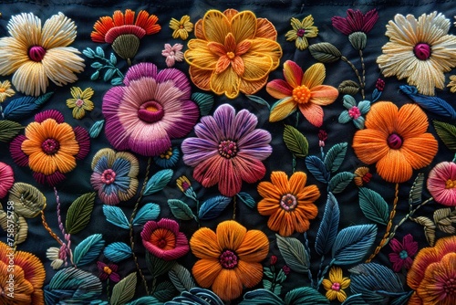 Traditional floral folklore embroidery from Mexico