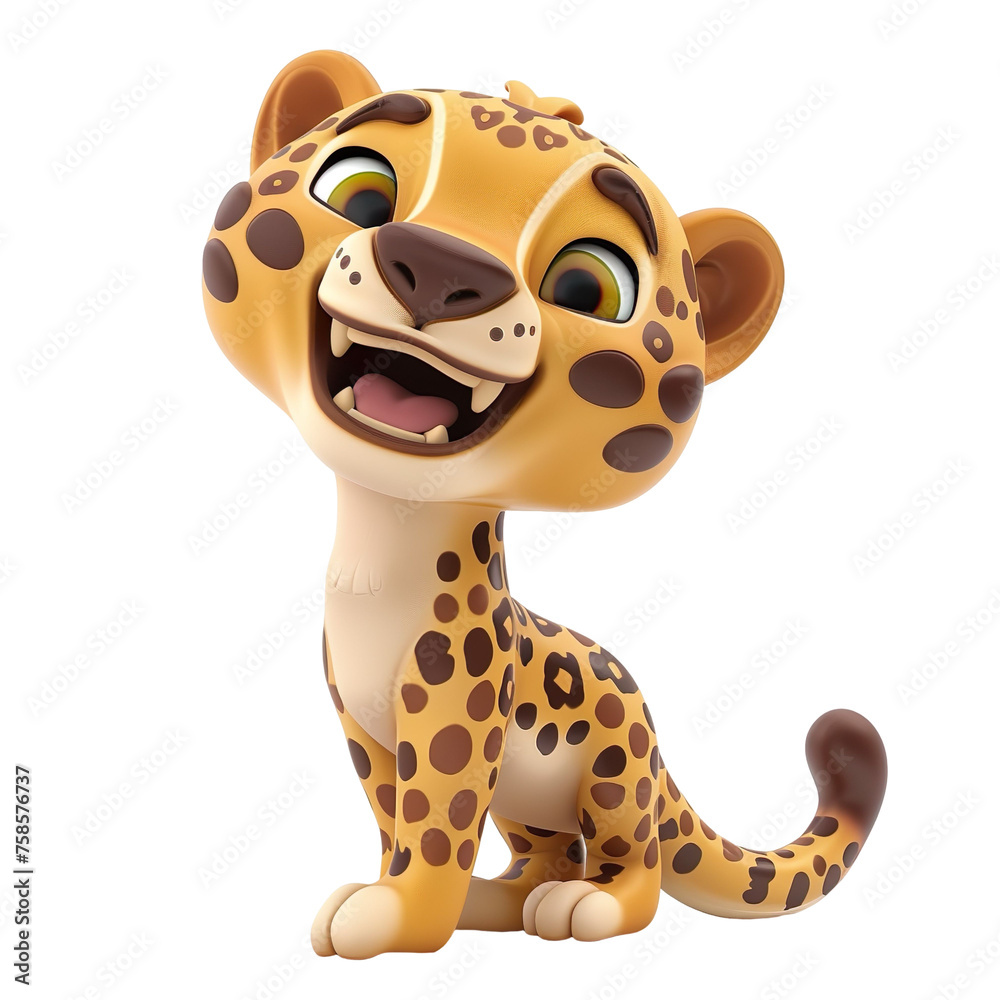 angled view of a 3d cartoon illustration of cute Jaguar smiling excitedly isolated on a white background angled view of a 3d cartoon illustration of cute Jaguar smiling excitedly isolated on a white background