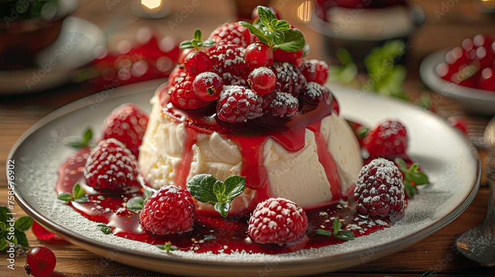 German dessert Rote Grtze: Red berry compote served with vanilla sauce or whipped cream German dessert Rote Grtze: Red berry compote served with vanilla sauce or whipped cream