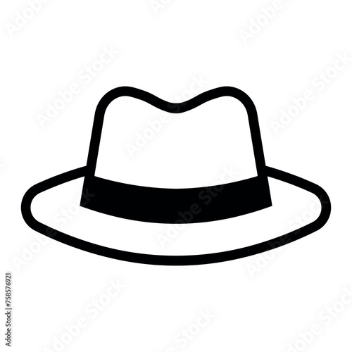 black vector fedora hat icon on white background