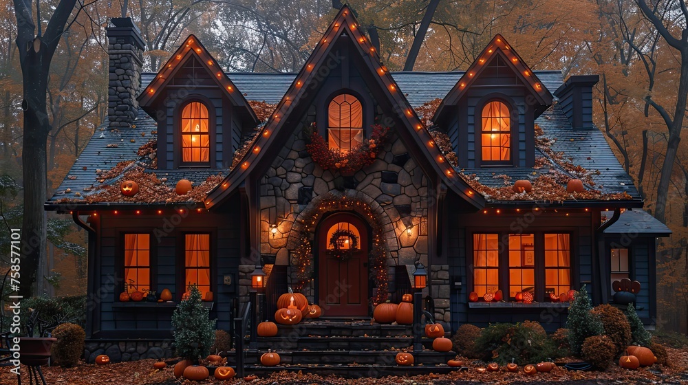 House decorated with horror items on Halloween day 