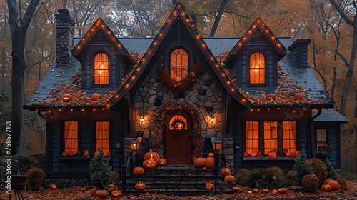 House decorated with horror items on Halloween day 