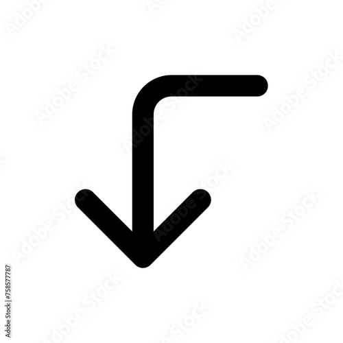Turn down icon in outline style. Simple direction symbol vector illustration — pixel-perfect icon.