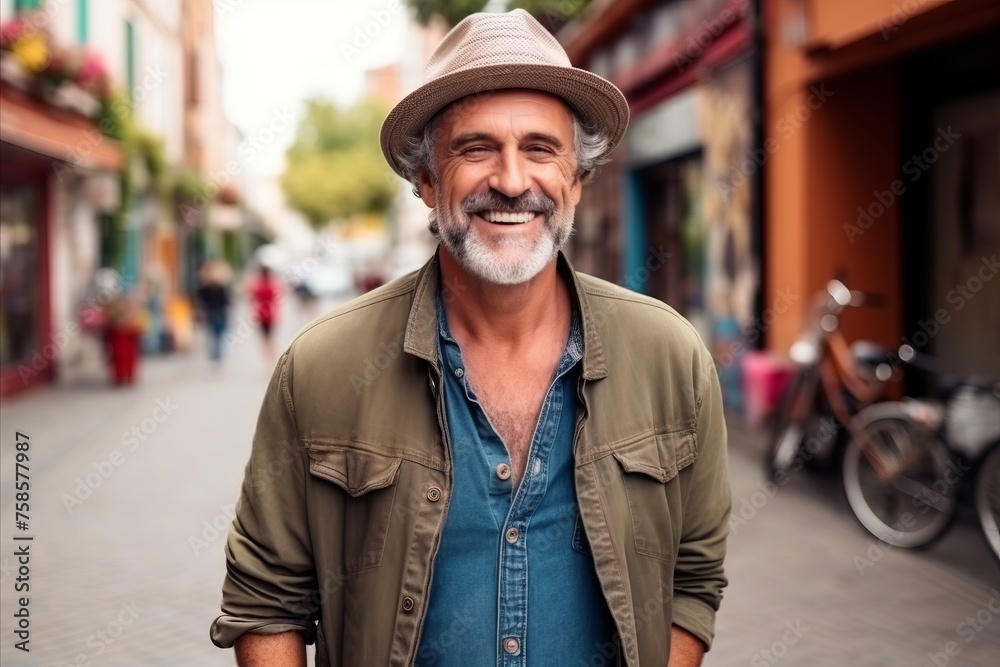 Portrait of a handsome senior man in a hat on a city street Portrait of a handsome senior man in a hat on a city street