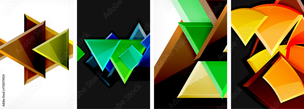 Glossy triangles geometric poster set for wallpaper, business card, cover, poster, banner, brochure, header, website Glossy triangles geometric poster set for wallpaper, business card, cover, poster, banner, brochure, header, website