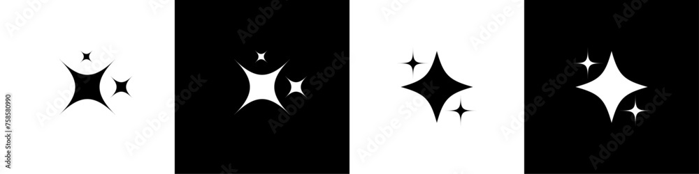 Set of Sparkles star icon. Twinkling stars simple flate style symbol for apps and website. Vector illustration. - obrazy, fototapety, plakaty 