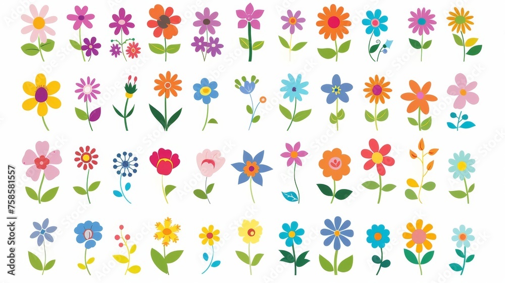 Pattern with Flower Icons on White Background