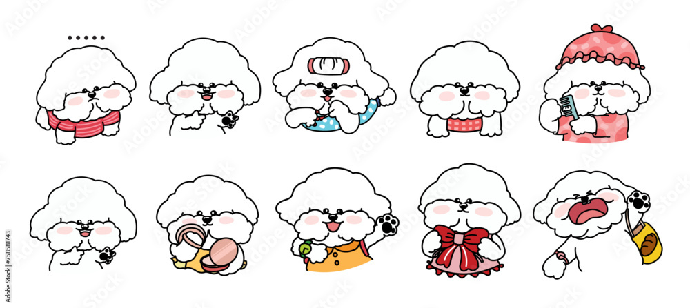 Cute Bichon Fries character, cute dog's daily life, white dog character Cute Bichon Fries character, cute dog's daily life, white dog character
