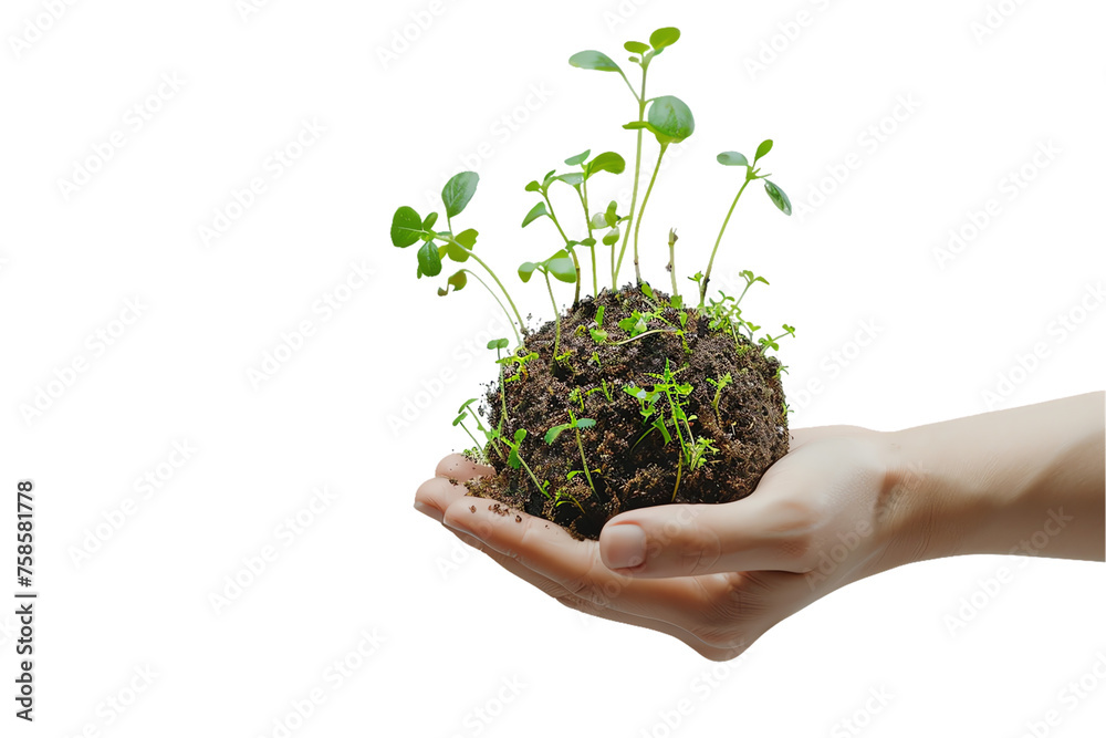 Hands cradling a small green seedling, symbolizing nurture and the promise of new life Hands cradling a small green seedling, symbolizing nurture and the promise of new life