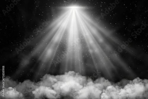 Modern realistic background with sunlight beams, smoke and mist clouds. Overlay effect of white light ray, fog and dust isolated on transparent background.