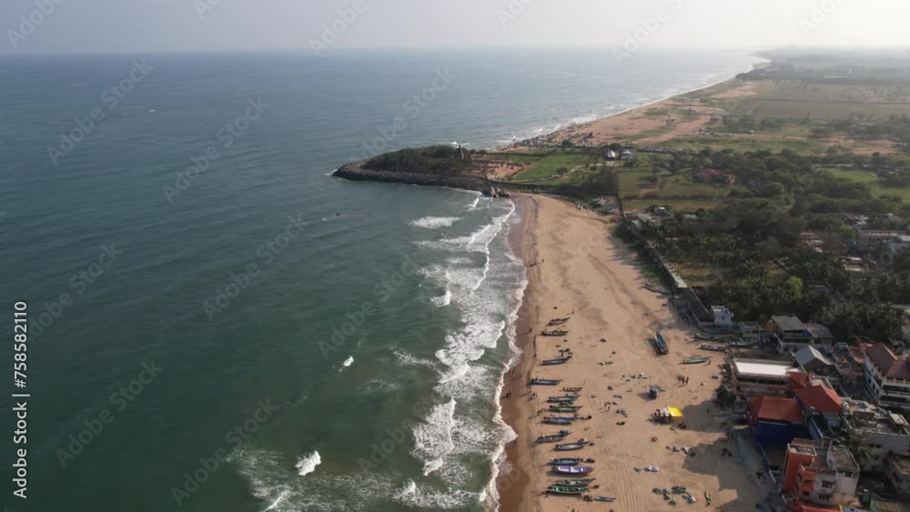Aerial Drone Shot of Seashore Temple Surrounded by Boats And Buildings Aerial Drone Shot of Seashore Temple Surrounded by Boats And Buildings